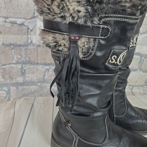 s.Oliver Winter Tall Leather Boots Lined Faux Fur Black Size 38 - Picture 7 of 16